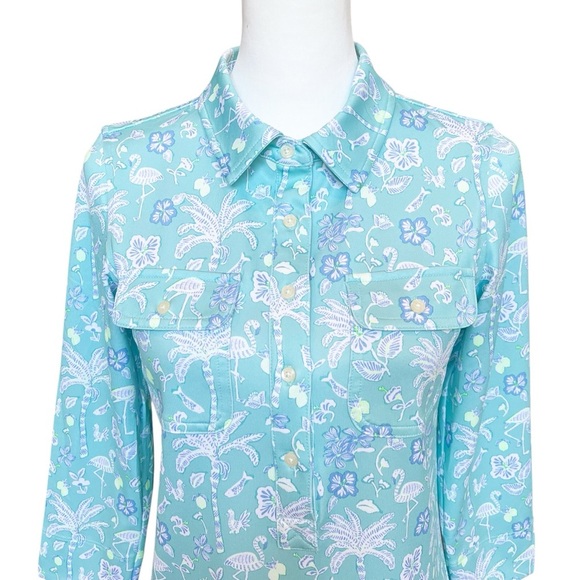 Vinyard Vines Shirt Dress Size XS Blue Printed Shift Sankaty UPF Tropical Margo - Picture 5 of 10